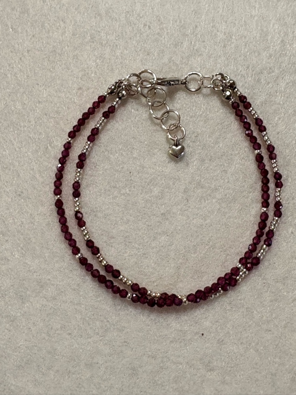 Double Strand purple  Garnet Beaded bracelet with Silver Accents